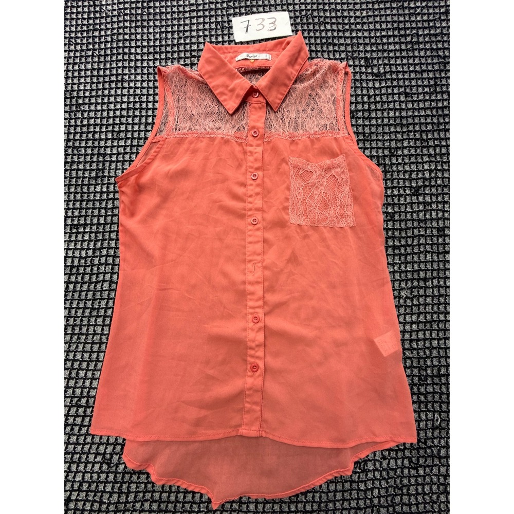 Papaya Sleeveless Top Womens Small Coral Lace High Low Blouse